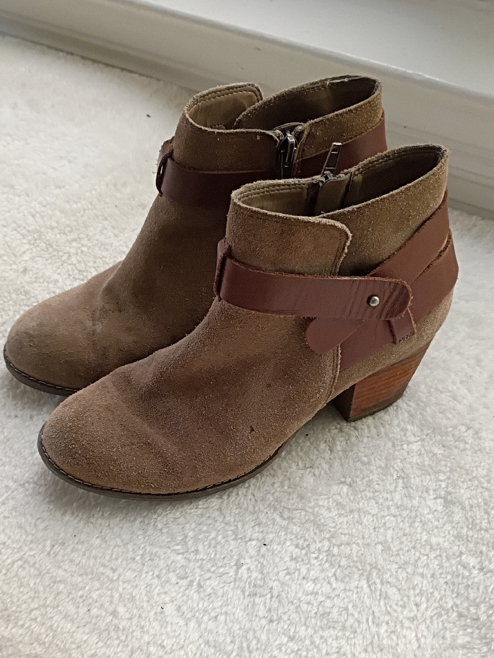 Women's Brown Suede Ankle Boots with Leather Strap